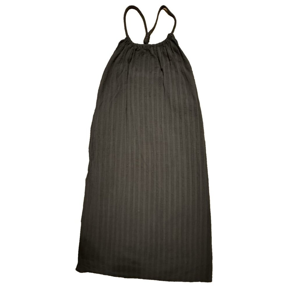 Zara Woman Open Back Maxi Lined Textured Pockets Black Braided Strap Small Dress